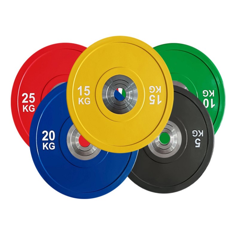 Bumper Plate ចានទម្ងន់អូឡាំពិក ចានទំងន់ Bumper បញ្ចូលដែក ការហ្វឹកហាត់កម្លាំង