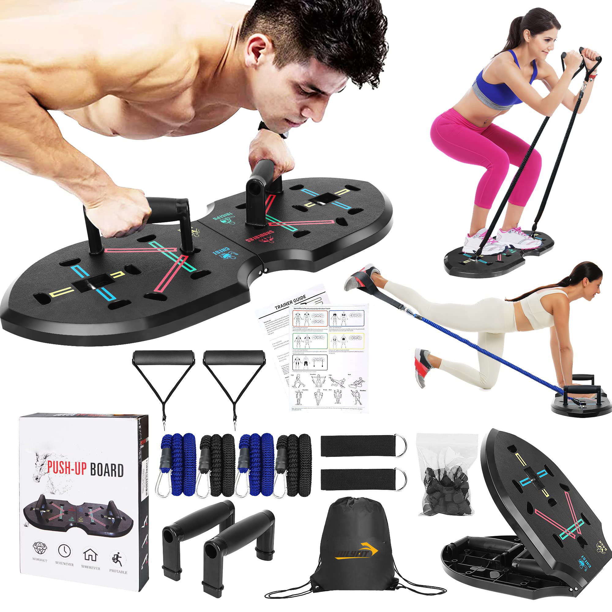 Multi-Fonksyonèl Upgrade Pliable Push Up Komisyon Konsèy ak Gwoup Rezistans