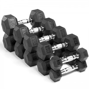 Bazaĵoj Kaŭĉuko Enfermita Hex Dumbbell Mano Pezo