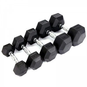 Dasar Karet Encased Hex Dumbbell Bobot Tangan