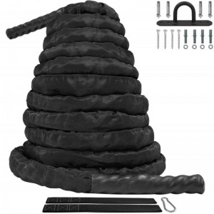 Battle Exercise Training Rope with Protective Cover – Steel Anchor & Strap Included